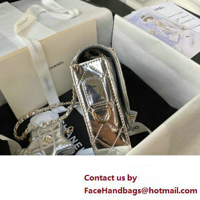 chanel Metallic Mirror Calfskin, Metallic Lambskin  &  Gold-Tone Metal Mini Flap Bag  &  Star Coin Purse AS4647 silver 2024